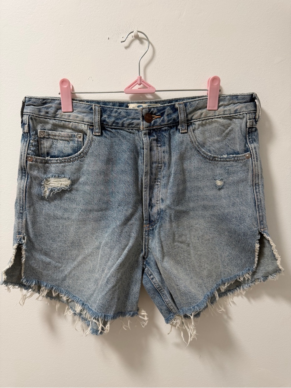 We The Free Distressed Light Blue Denim Shorts